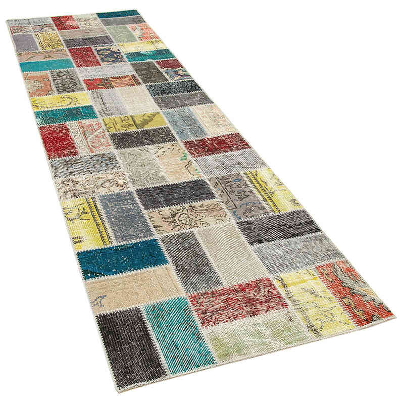 Multicolor Patchwork Hand-Knotted Turkish Runner - 2' 9" x 9' 8" (33" x 116") - K0054010
