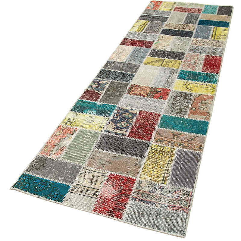 Multicolor Patchwork Hand-Knotted Turkish Runner - 2' 9" x 9' 8" (33" x 116") - K0054010