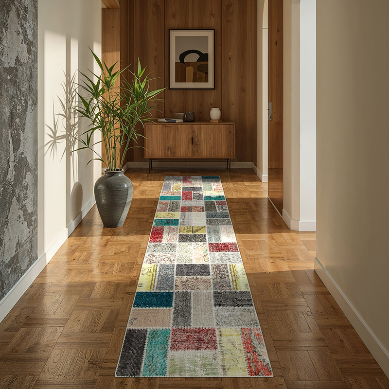Multicolor Patchwork Hand-Knotted Turkish Runner - 2' 9" x 9' 8" (33" x 116") - K0054010