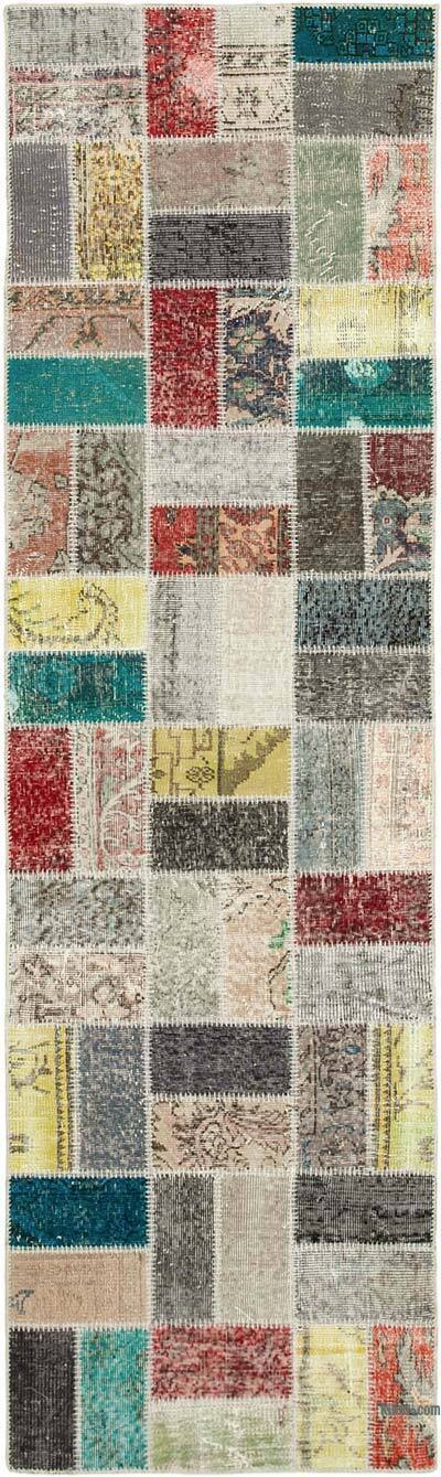 Multicolor Patchwork Hand-Knotted Turkish Runner - 2' 9" x 9' 8" (33" x 116")