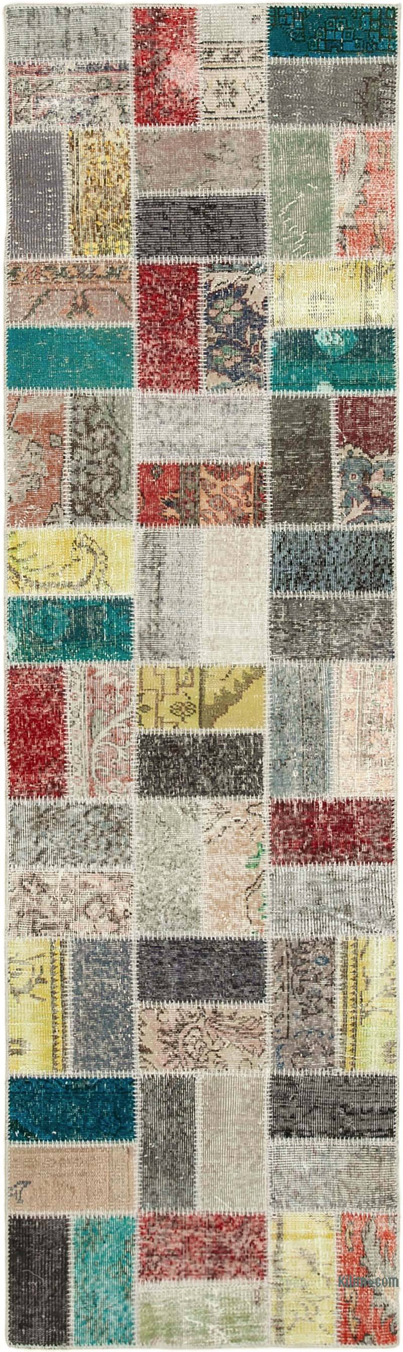 Multicolor Patchwork Hand-Knotted Turkish Runner - 2' 9" x 9' 8" (33" x 116") - K0054010