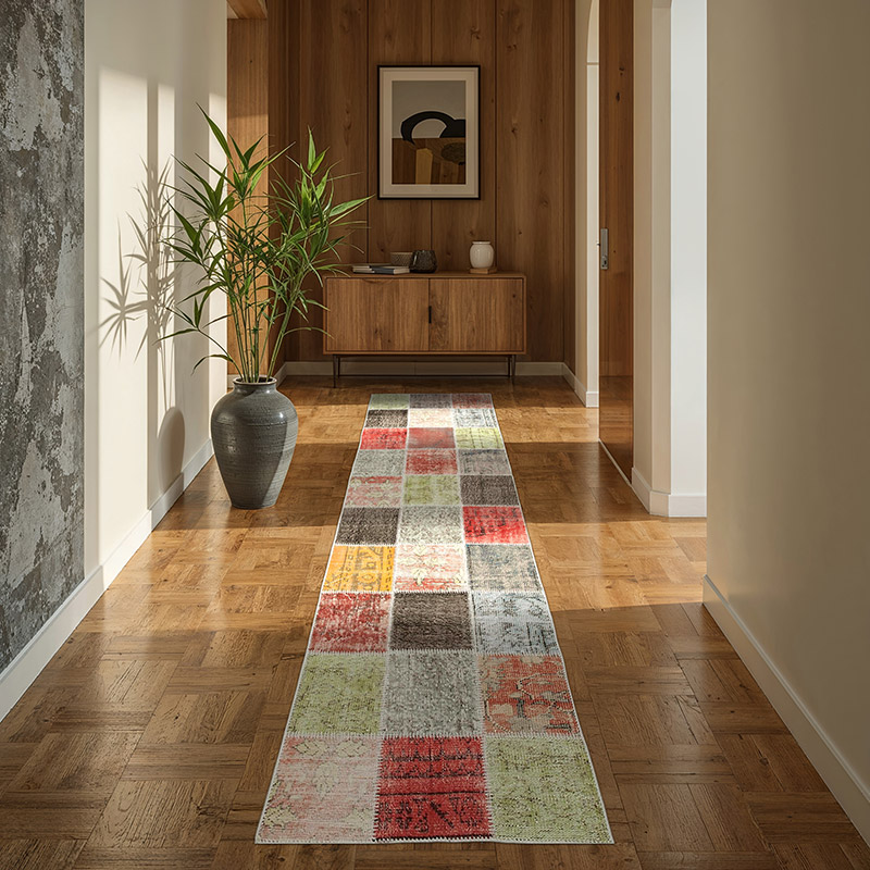 Multicolor Patchwork Hand-Knotted Turkish Runner - 2' 9" x 9' 8" (33" x 116") - K0054011