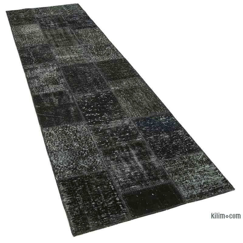 Siyah Boyalı Patchwork Halı - 86 cm x 309 cm - K0054012