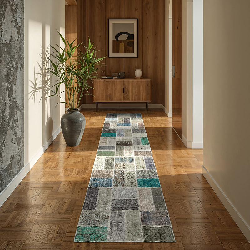 Multicolor Alfombra De Retazos Turca Sobre-teñida - 85 cm x 293 cm - K0054021