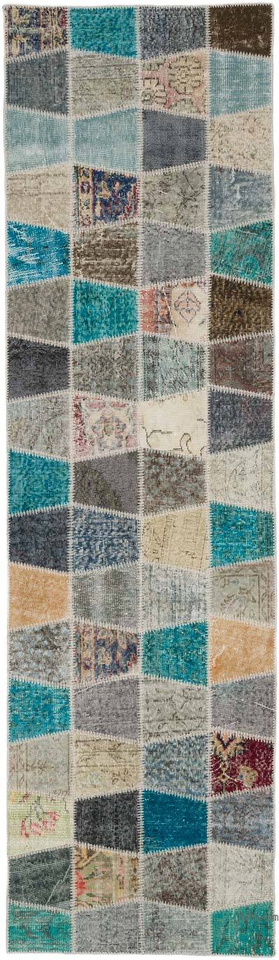 Multicolor Patchwork Hand-Knotted Turkish Runner - 2' 10" x 10' 2" (34" x 122")