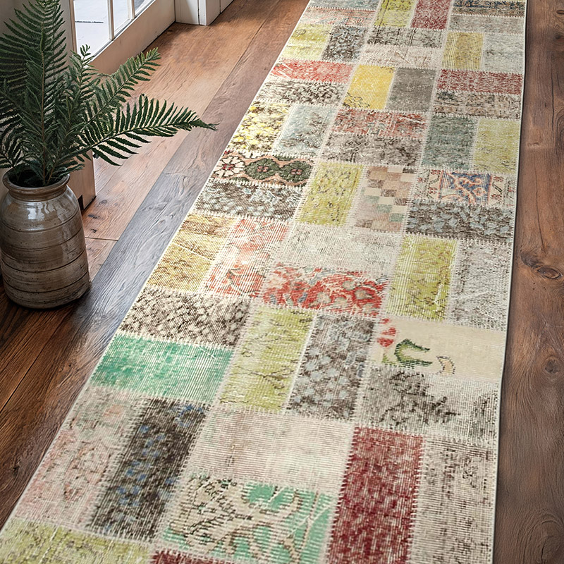 Multicolor Patchwork Hand-Knotted Turkish Runner - 2' 9" x 10' 6" (33" x 126") - K0054031