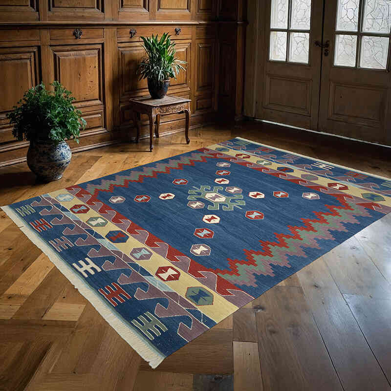 Azul Nueva Alfombra Turca Kilim - 178 cm x 230 cm - K0054071