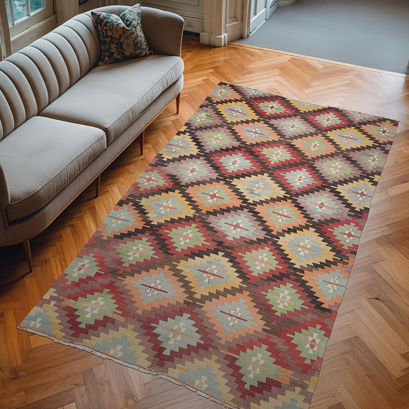 Vintage Afyon Kilim Rug - 5' 6" x 9' 11" (66" x 119") - K0054430