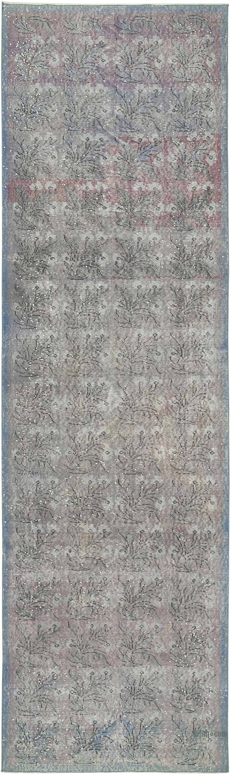 Lacivert Boyalı El Dokuma Vintage Halı Yolluk - 98 cm x 339 cm - K0054477