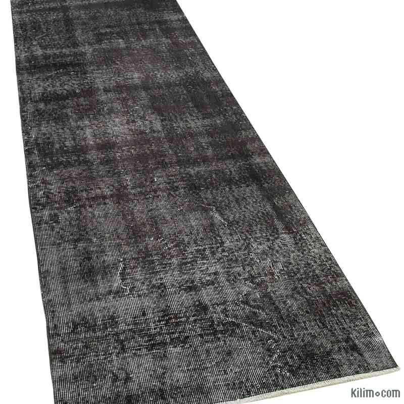 Negro Alfombra de Pasillo Turca Vintage Sobreteñida - 80 cm x 290 cm - K0054490