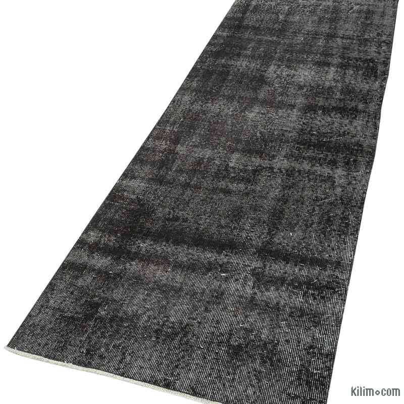 Negro Alfombra de Pasillo Turca Vintage Sobreteñida - 80 cm x 290 cm - K0054490