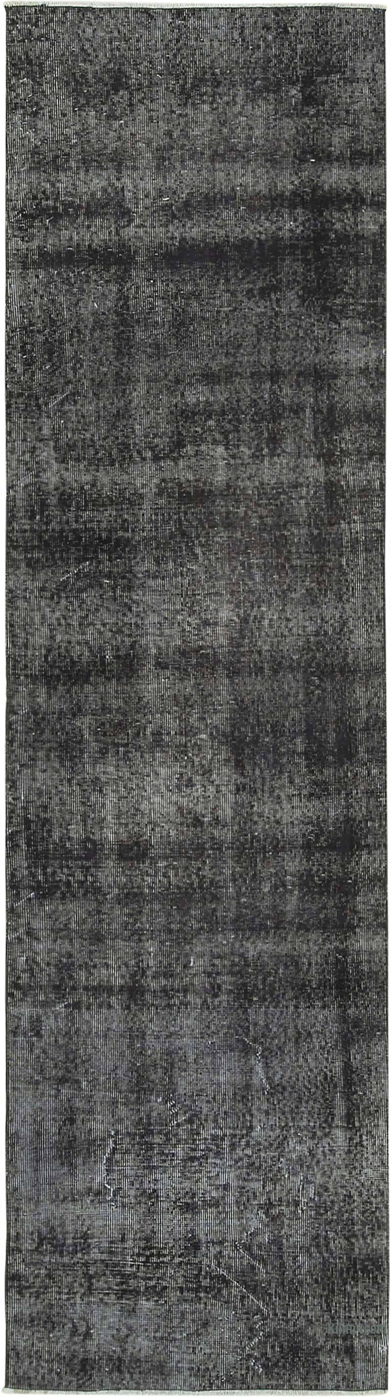 Negro Alfombra de Pasillo Turca Vintage Sobreteñida - 80 cm x 290 cm - K0054490