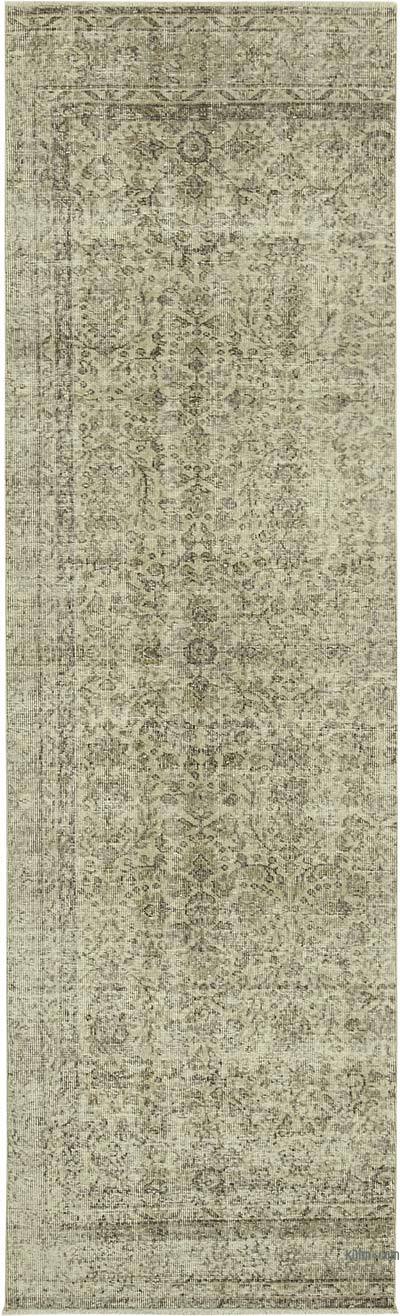 Beige Alfombra de Pasillo Turca Vintage Sobreteñida - 91 cm x 307 cm