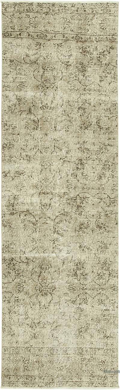 Beige Over-dyed Turkish Vintage Runner Rug - 2' 11" x 9' 7" (35" x 115")