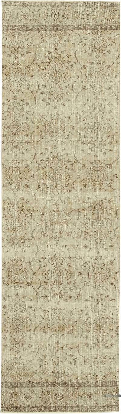 Beige Over-dyed Turkish Vintage Runner Rug - 2' 8" x 9' 2" (32" x 110")