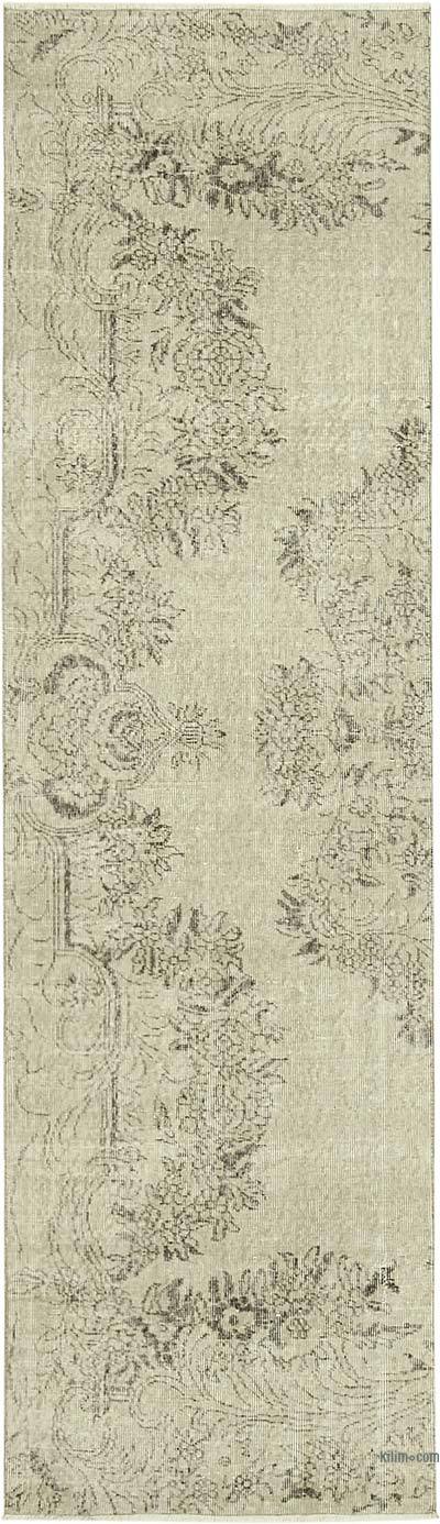 Beige Over-dyed Turkish Vintage Runner Rug - 2' 11" x 10' 4" (35" x 124")