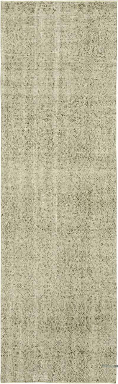 Beige Alfombra de Pasillo Turca Vintage Sobreteñida - 90 cm x 296 cm