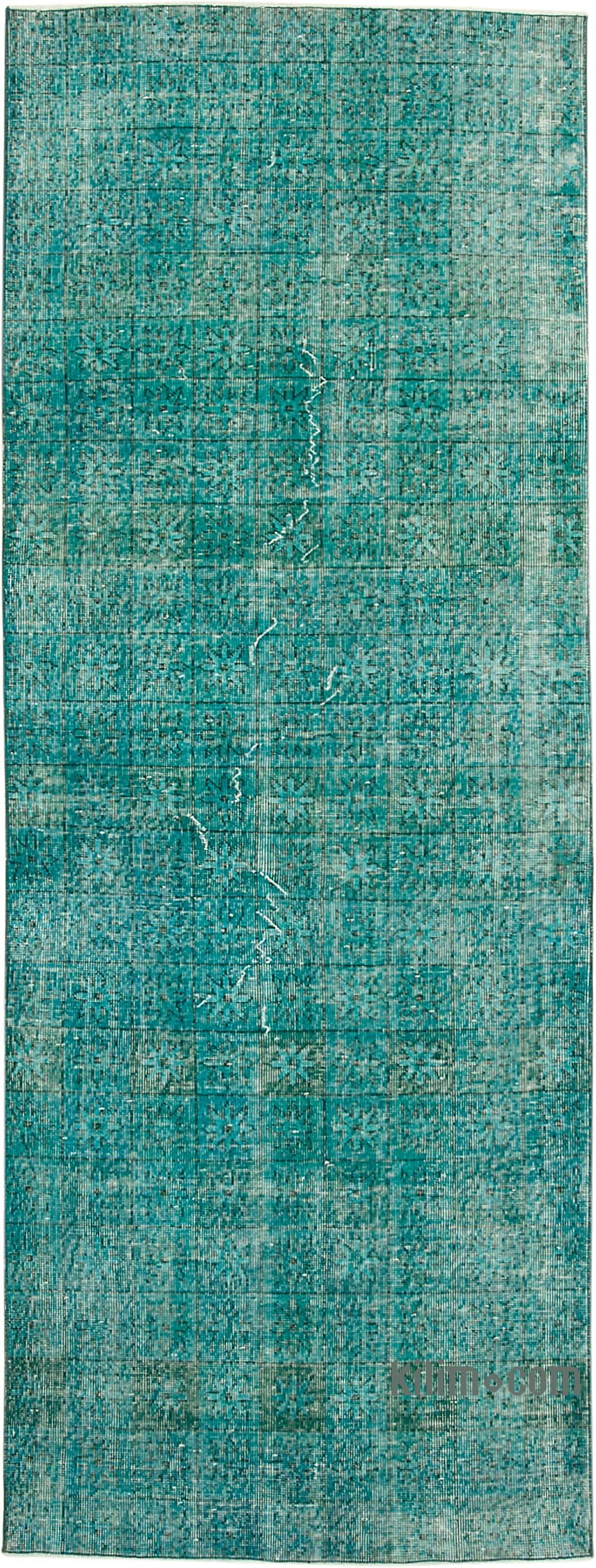 Aqua Over-dyed Turkish Vintage Runner Rug - 3' 8