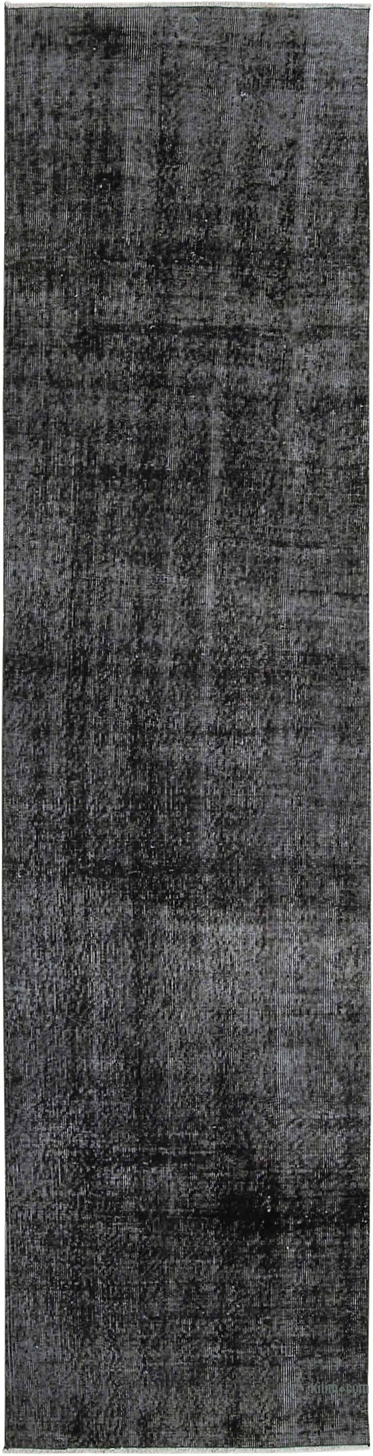 Negro Alfombra de Pasillo Turca Vintage Sobreteñida - 81 cm x 310 cm - K0054568