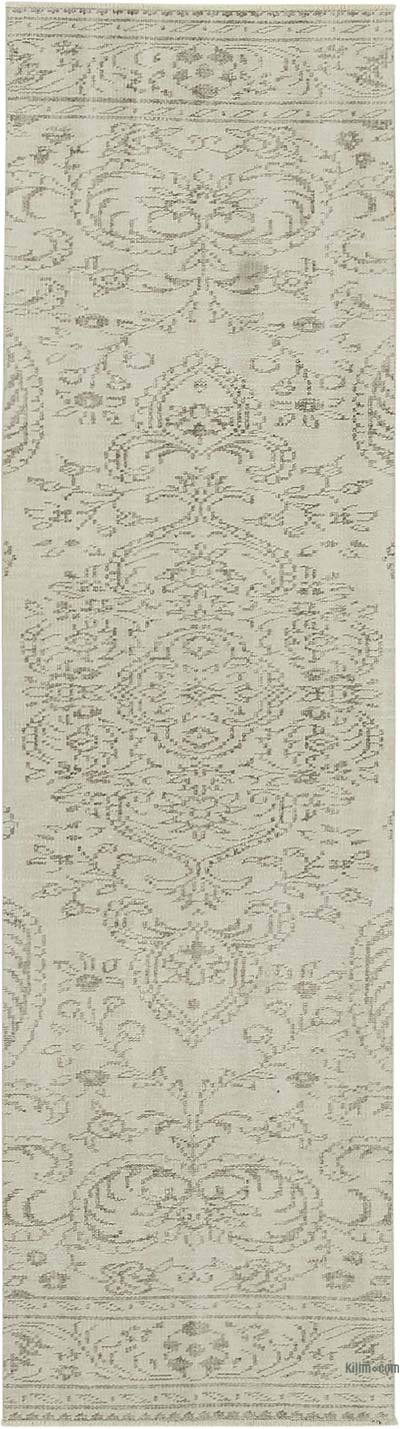 Bej Boyalı El Dokuma Vintage Halı Yolluk - 80 cm x 295 cm