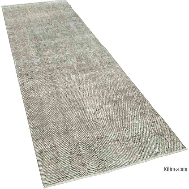 Gris Alfombra de Pasillo Turca Vintage Sobreteñida - 90 cm x 302 cm - K0054592