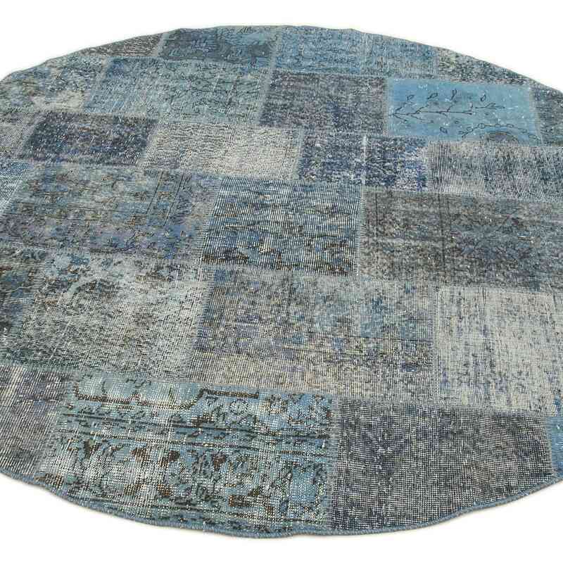 Azul Alfombra De Retazos Turca Sobre-Teñida - 217 cm x 217 cm - K0054694