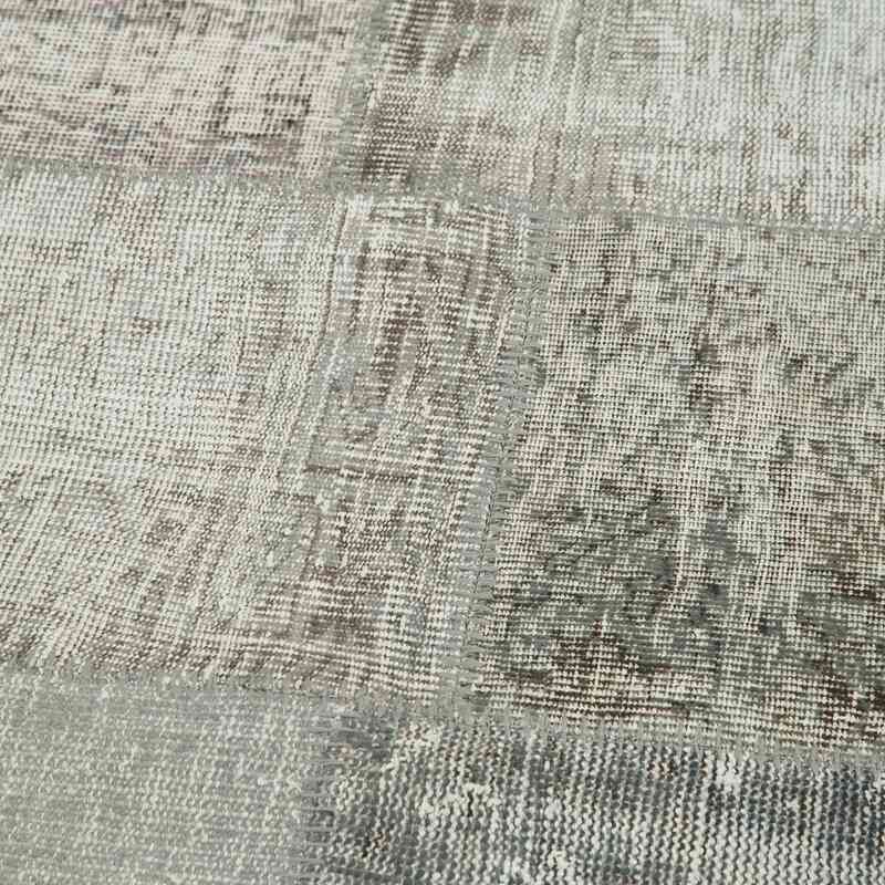 Grey Round Patchwork Hand-Knotted Turkish Rug - 7' 1" x 7' 1" (85" x 85") - K0054695