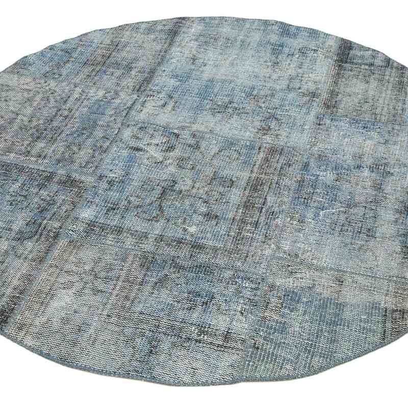 Blue Round Patchwork Hand-Knotted Turkish Rug - 5'  x 5'  (60" x 60") - K0054699
