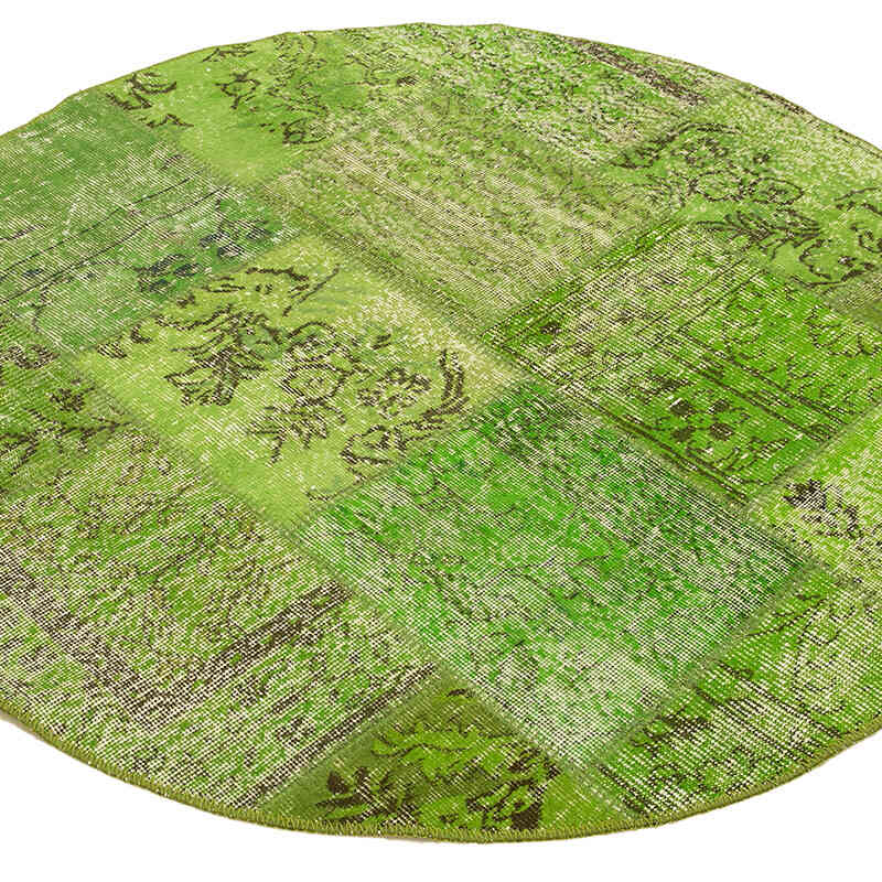Yeşil Yuvarlak Boyalı Patchwork Halı - 150 cm x 150 cm - K0054706