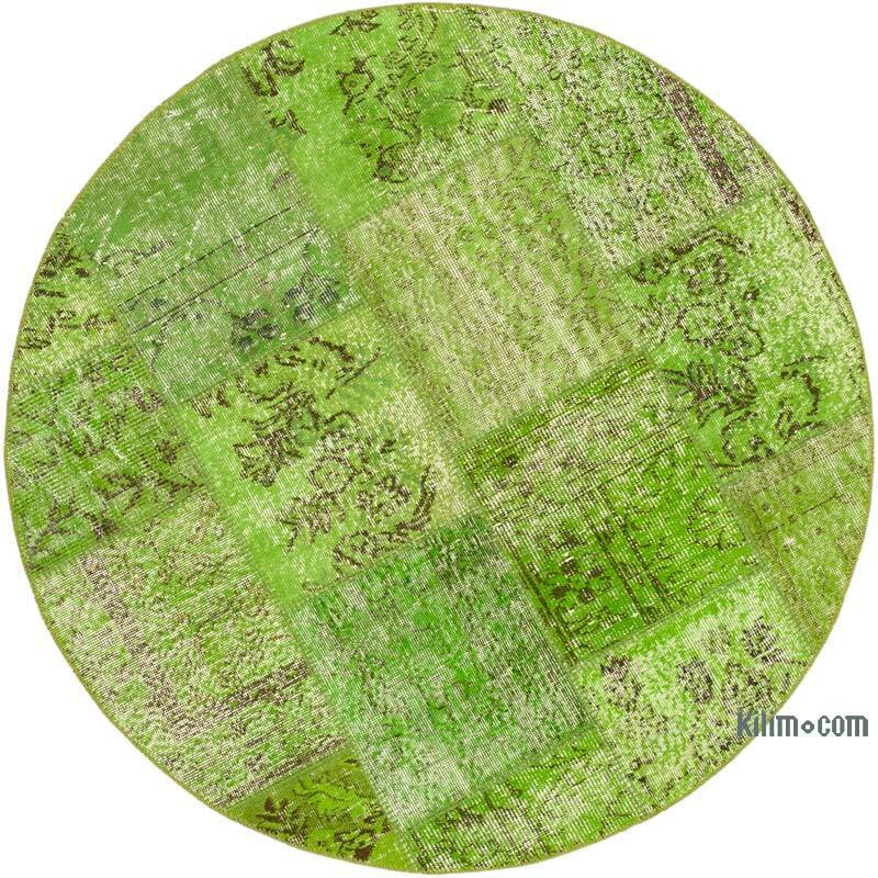 Yeşil Yuvarlak Boyalı Patchwork Halı - 150 cm x 150 cm - K0054706