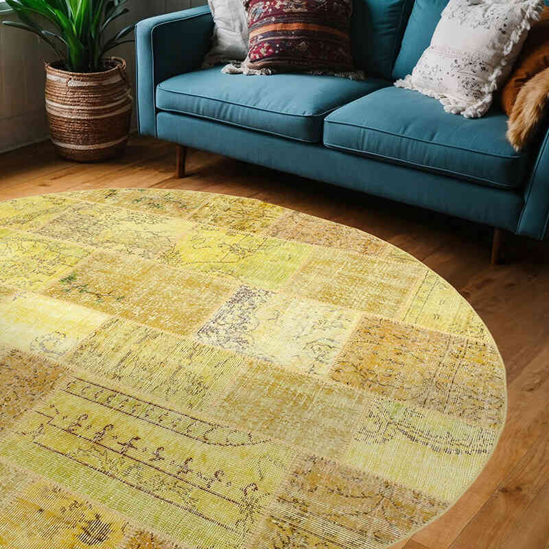 Alfombra De Retazos Turca Sobre-Teñida - 215 cm x 215 cm - K0054738
