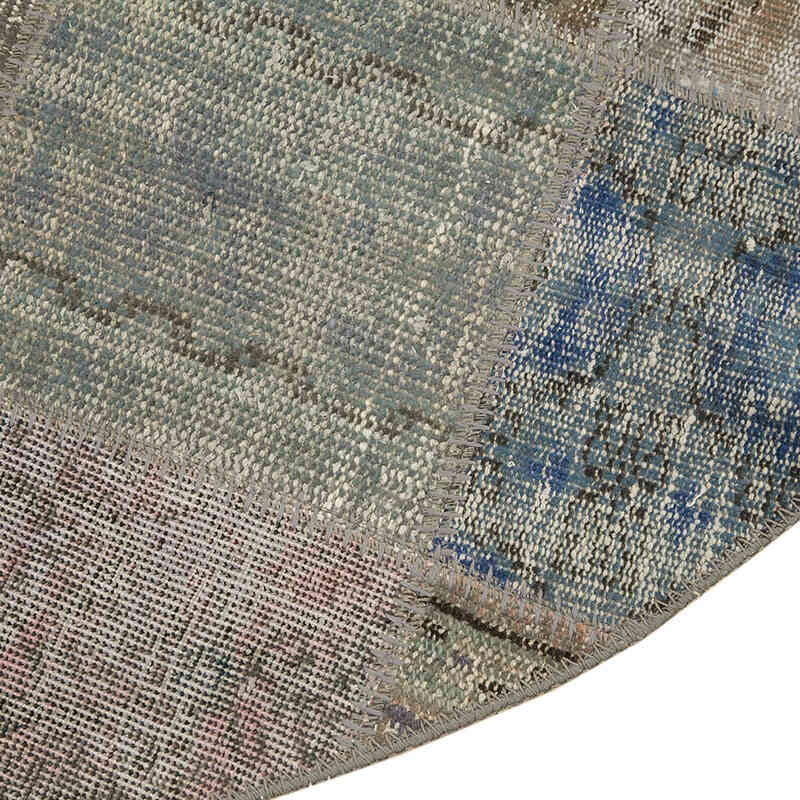 Gray Round Patchwork Hand-Knotted Turkish Rug - 4' 9" x 4' 9" (57" x 57") - K0054742