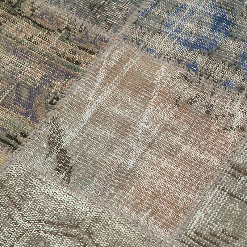Gray Round Patchwork Hand-Knotted Turkish Rug - 4' 9" x 4' 9" (57" x 57") - K0054742