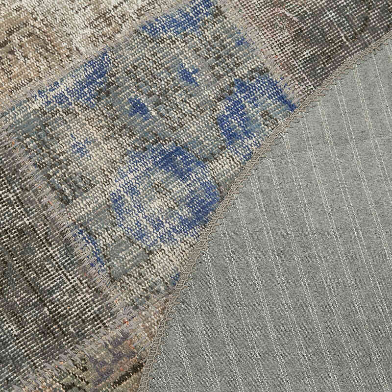 Gray Round Patchwork Hand-Knotted Turkish Rug - 4' 9" x 4' 9" (57" x 57") - K0054742