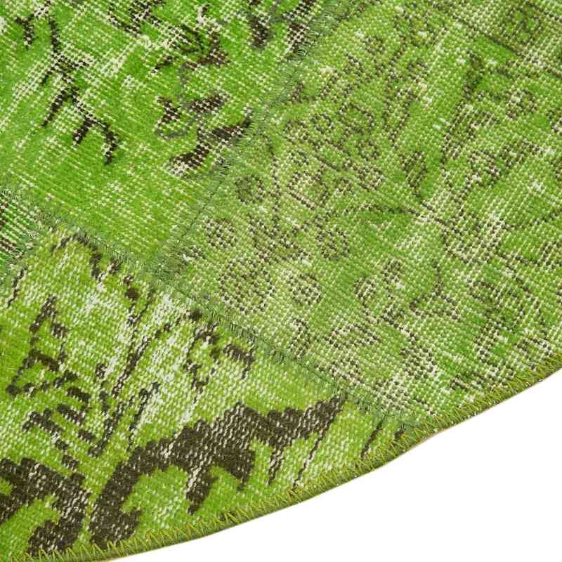Yeşil Yuvarlak Boyalı Patchwork Halı - 200 cm x 200 cm - K0054749
