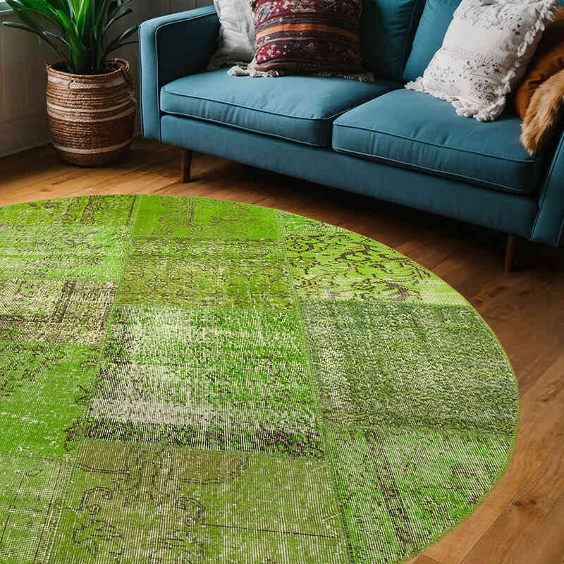 Verde Alfombra De Retazos Turca Sobre-Teñida - 200 cm x 200 cm - K0054749