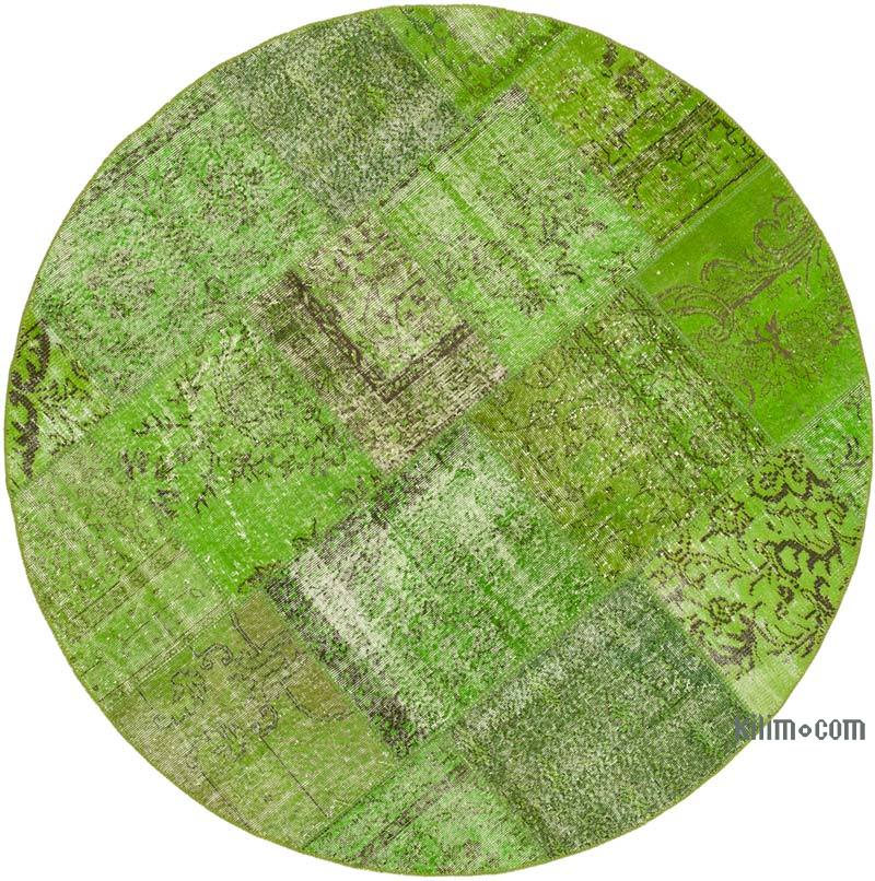 Yeşil Yuvarlak Boyalı Patchwork Halı - 200 cm x 200 cm - K0054749