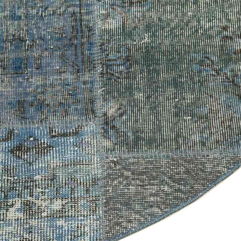 Blue Round Patchwork Hand-Knotted Turkish Rug - 7' 1" x 7' 1" (85" x 85") - K0054756