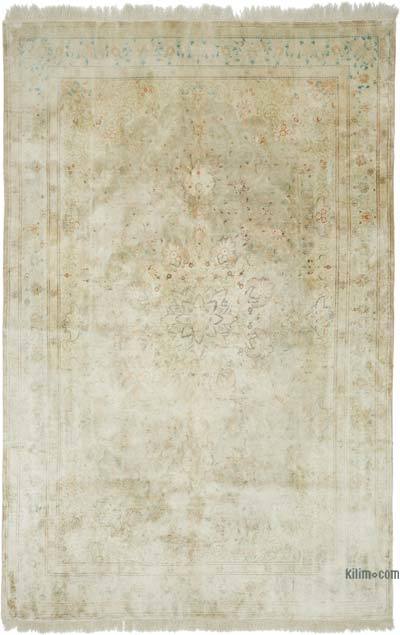 Beige Alfombra Turca Vintage de Seda Anudada a Mano - 195 cm x 297 cm