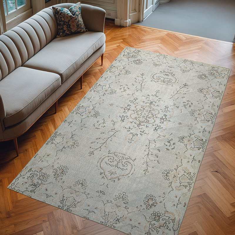 Blue Over-dyed Vintage Hand-Knotted Turkish Rug - 5' 5" x 9' 3" (65" x 111") - K0056047