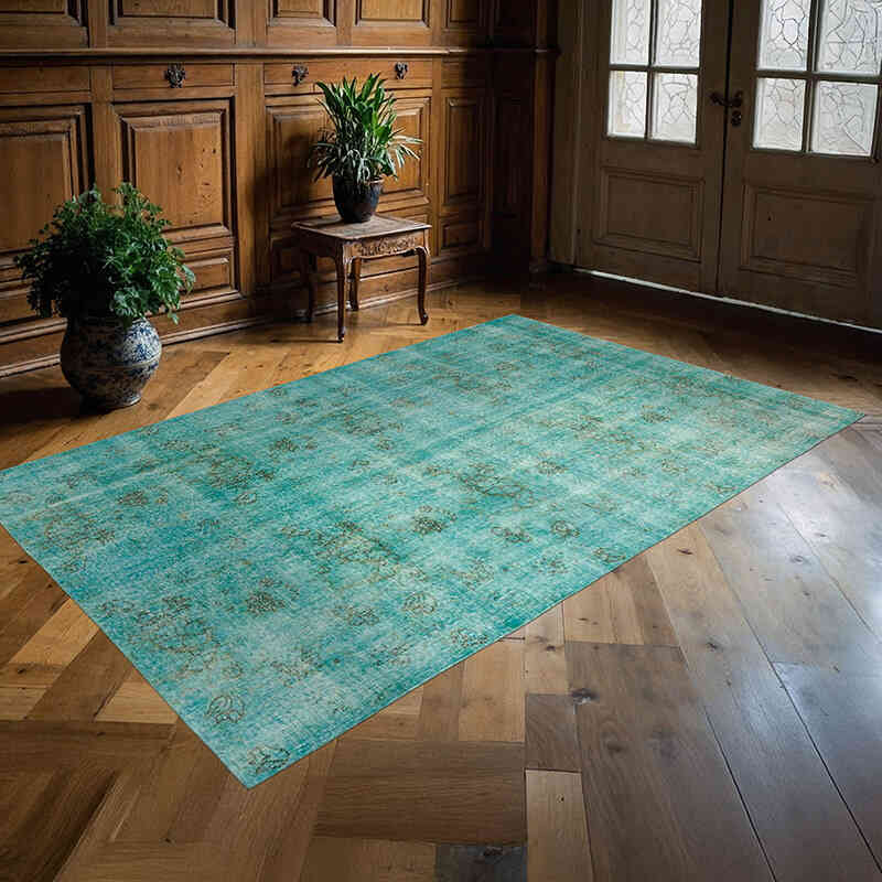 Turquesa Alfombra Turca Vintage Sobre-teñida - 150 cm x 233 cm - K0056056