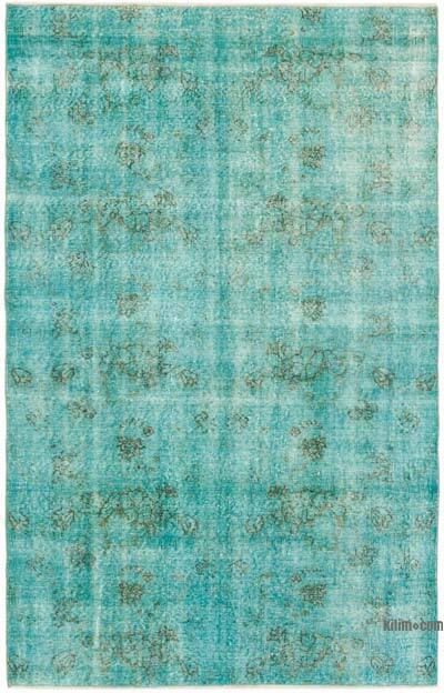 Aqua Over-dyed Vintage Hand-Knotted Turkish Rug - 4' 11" x 7' 8" (59" x 92")