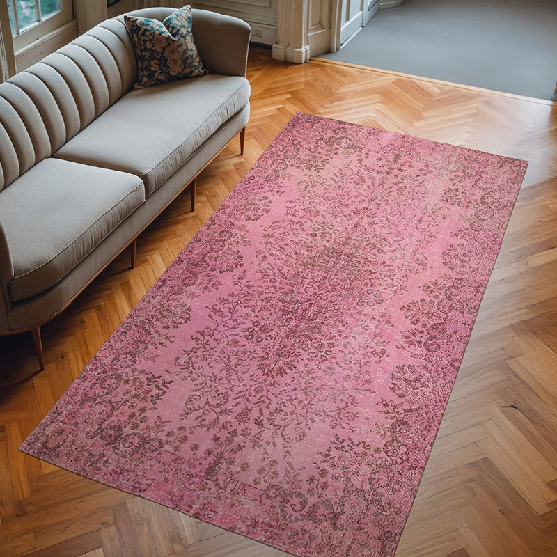 Pink Over-dyed Vintage Hand-Knotted Turkish Rug - 5' 4" x 9' 8" (64" x 116") - K0056060