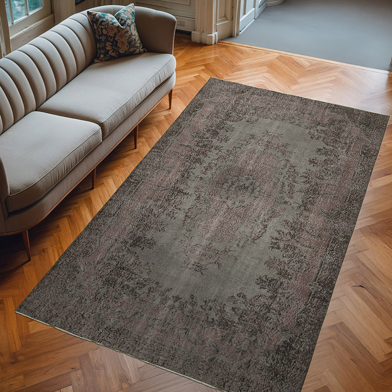 Negro Alfombra Turca Vintage Sobre-teñida - 188 cm x 316 cm - K0056061