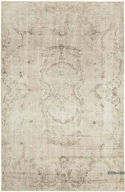 Beige, Gray Over-dyed Vintage Hand-Knotted Turkish Rug - 5' 11" x 8' 11" (71" x 107")