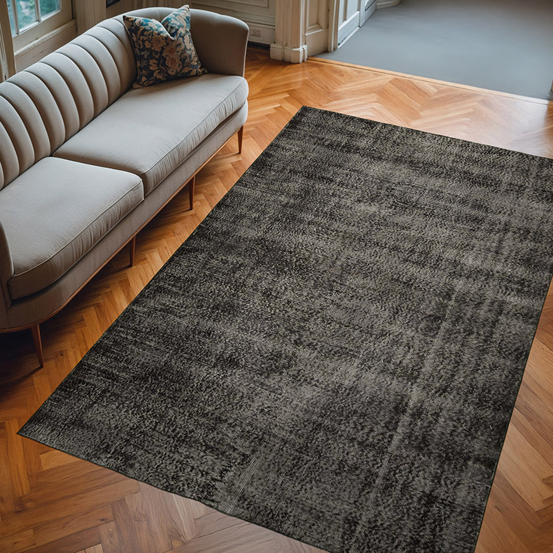 Negro Alfombra Turca Vintage Sobre-teñida - 193 cm x 294 cm - K0056070