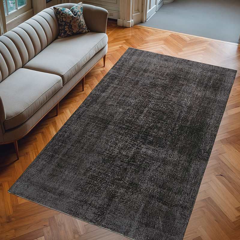 Black Over-dyed Vintage Hand-Knotted Turkish Rug - 6' 2" x 10' 4" (74" x 124") - K0056096