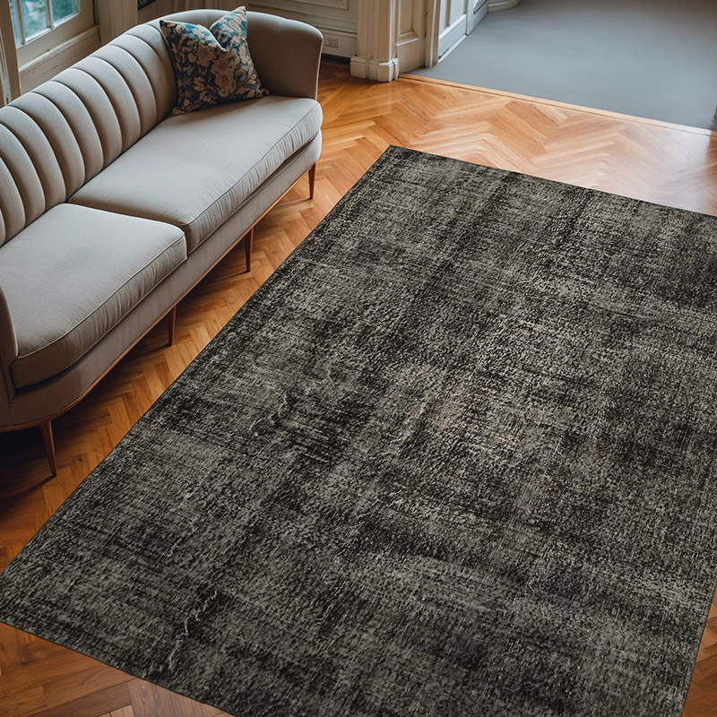 Siyah Boyalı El Dokuma Vintage Halı - 201 cm x 273 cm - K0056107