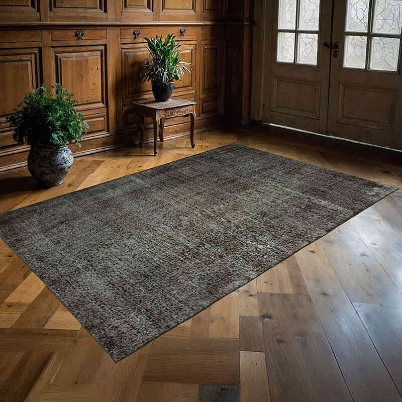 Black Over-dyed Vintage Hand-Knotted Turkish Rug - 5' 7" x 8' 4" (67" x 100") - K0056116