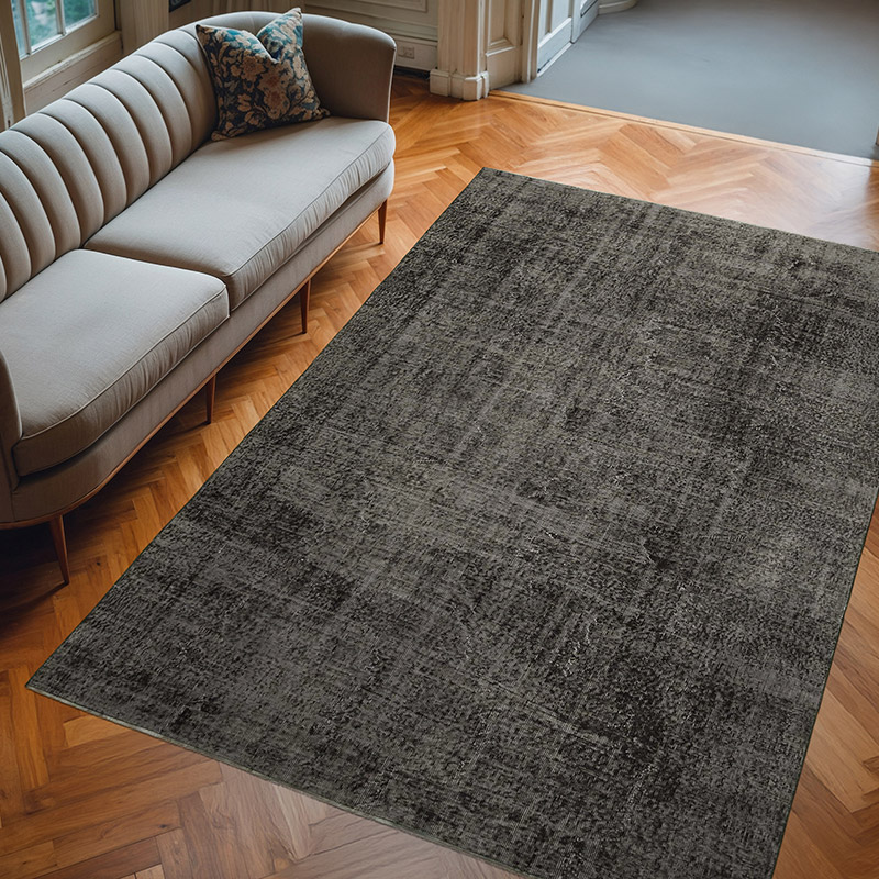 Negro Alfombra Turca Vintage Sobre-teñida - 201 cm x 296 cm - K0056117